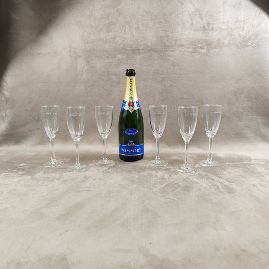 Lot de 6 flutes en verre Champagne Pommery vintage Made in France