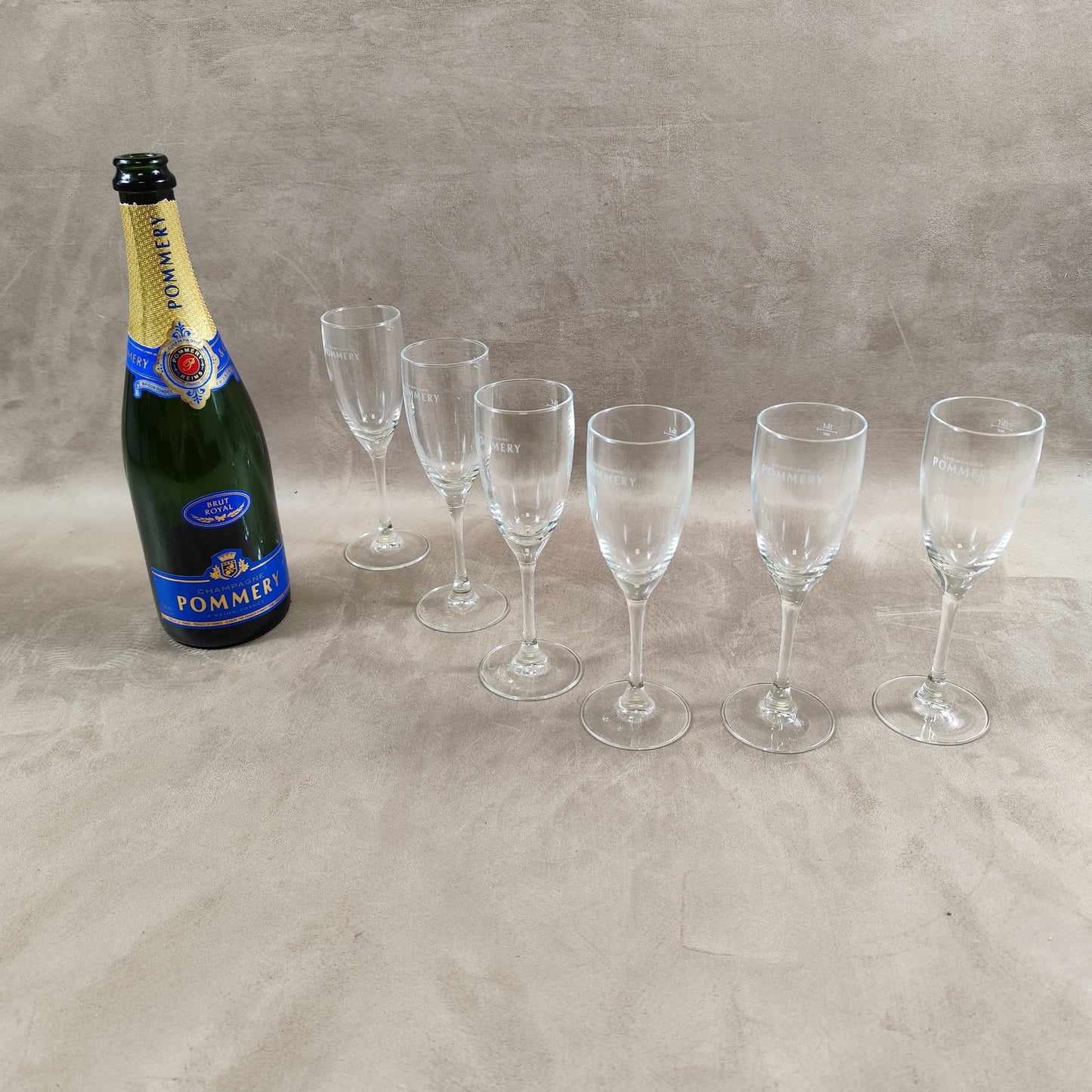 Lot de 6 flutes en verre Champagne Pommery vintage Made in France