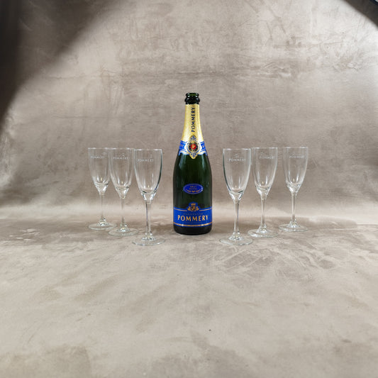 Lot de 6 flutes en verre Champagne Pommery vintage Made in France