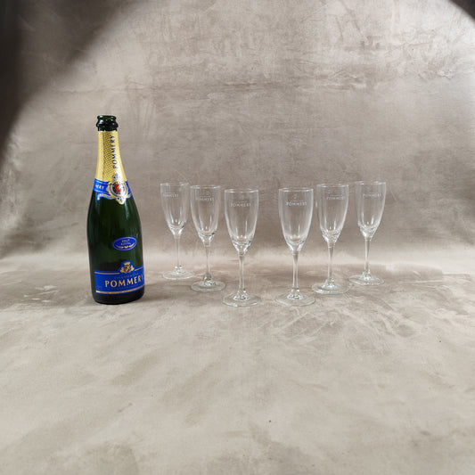 Lot de 6 flutes en verre Champagne Pommery vintage Made in France