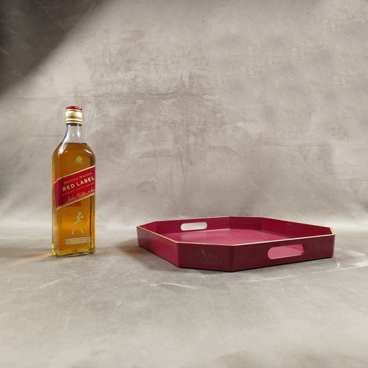Plateau de Service Johnnie Walker en plastique rouge  Made in France Vintage 1980