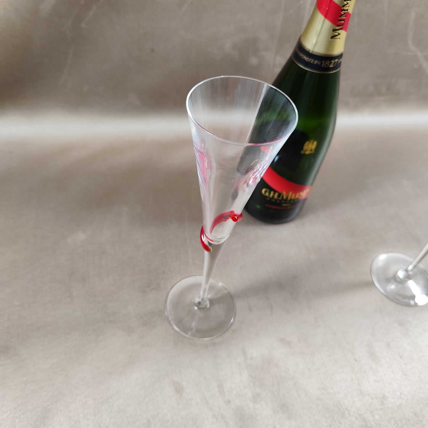 VERY RARE Lot de 2 flutes Champagne MUMM en verre de Murano fait main avec boite Made in France Vintage 1980