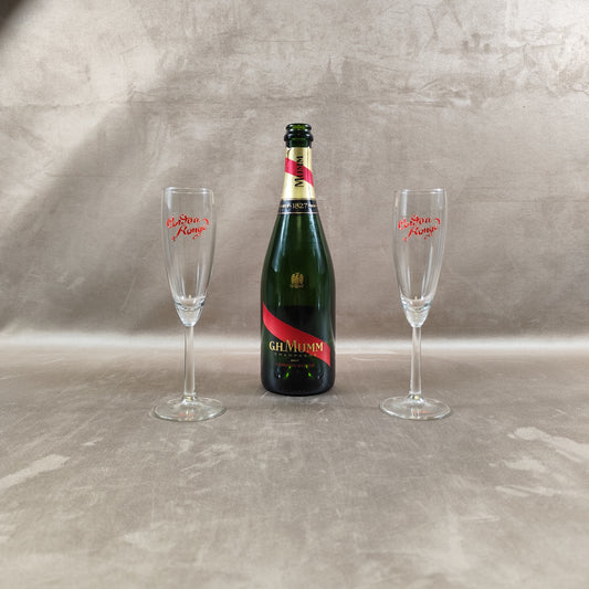 Set mit 2 Champagnerflöten aus Champagnerglas von MUMM France | Vintage, hergestellt in Frankreich