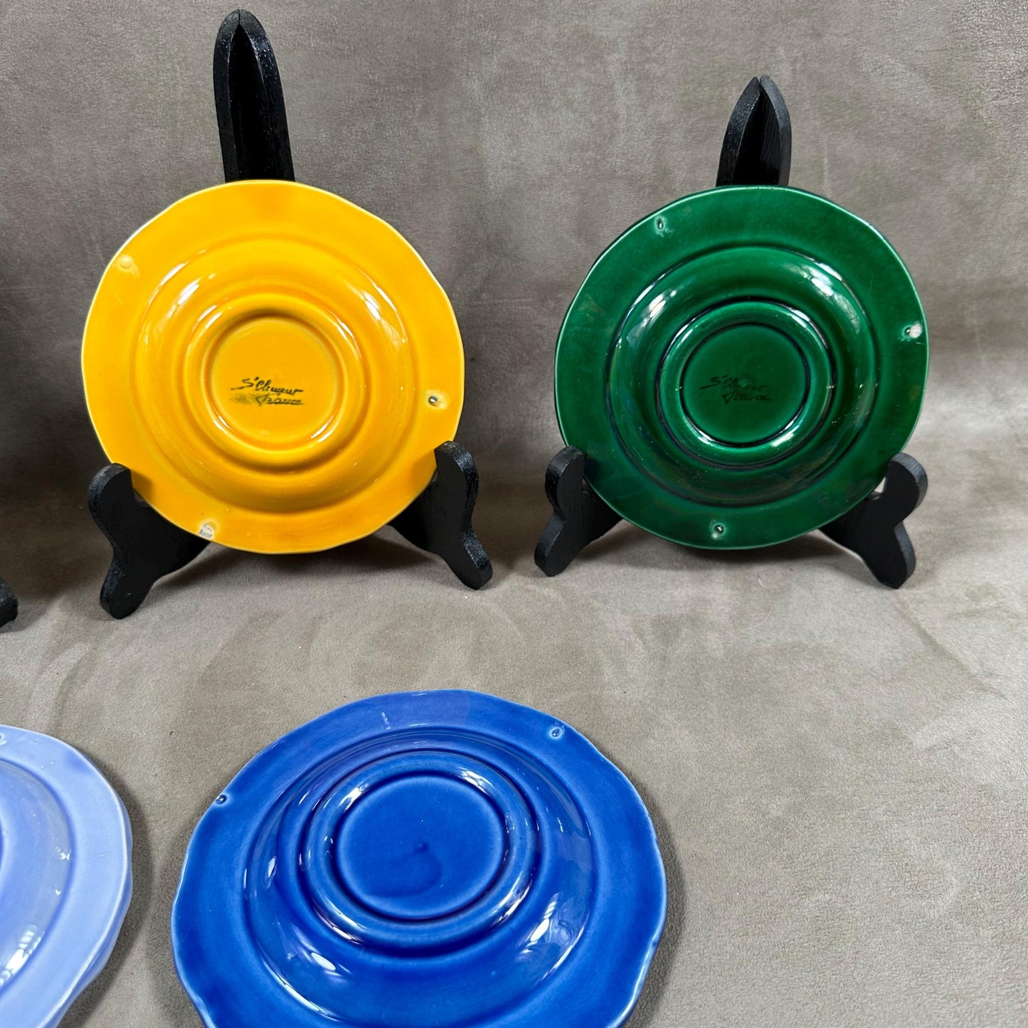 Set of 5 Ashtray Loto ashtray gray, green, navy blue, light blue and yellow National Lottery in earthenware from St Clément France vintage