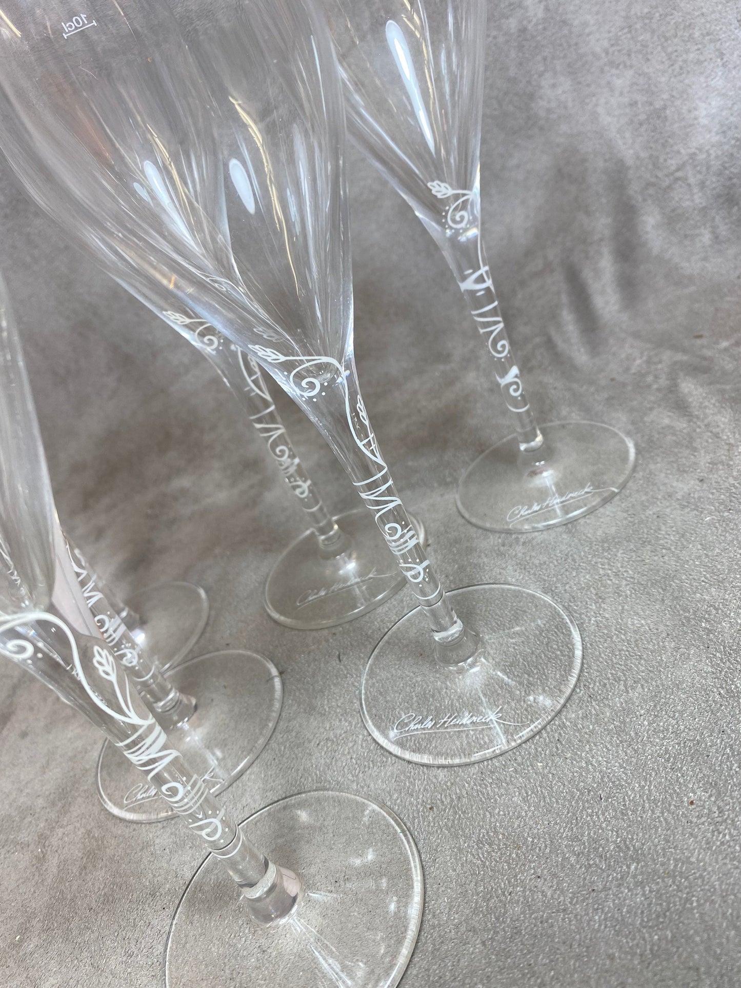 Lot de 6 flutes en cristal  vintage champagne Charles Heidsieck  Années 1980