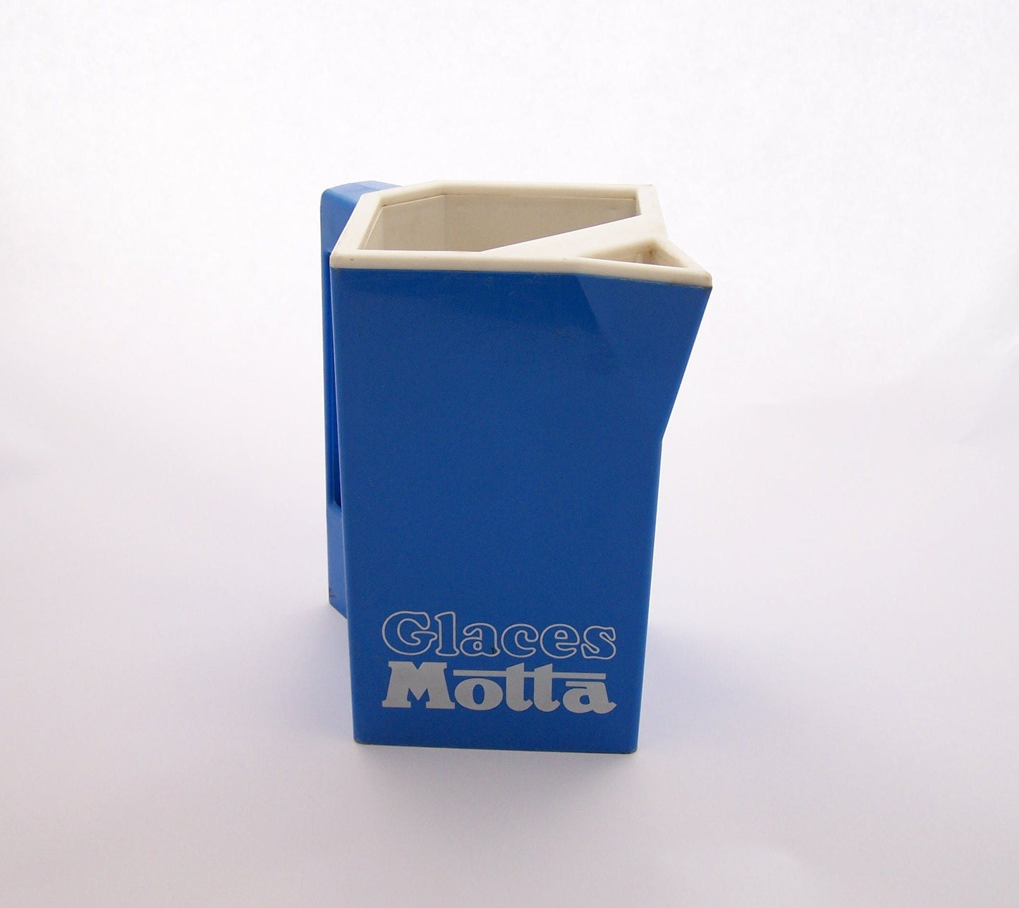 MOTTA Ice Cream Pitcher a blue plastic water pitcher with white interior BOURBON Made in France vintage retro 1970s