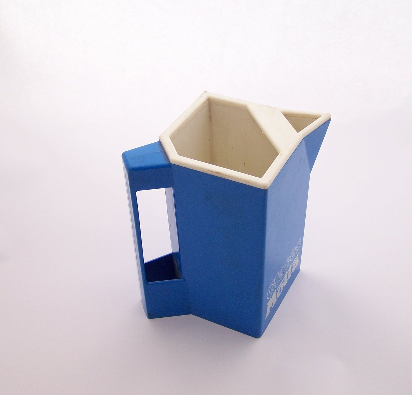 MOTTA Ice Cream Pitcher a blue plastic water pitcher with white interior BOURBON Made in France vintage retro 1970s