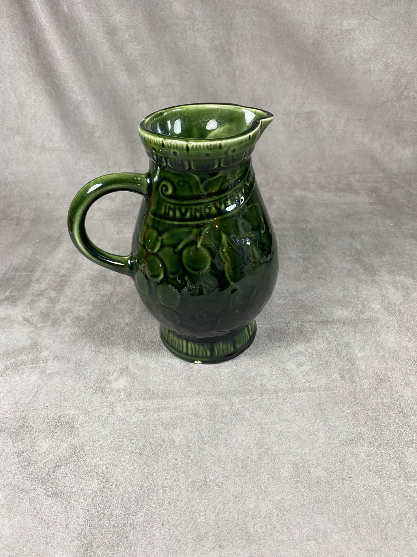 Vintage Sarreguemines earthenware green pitcher Made in France 1920s