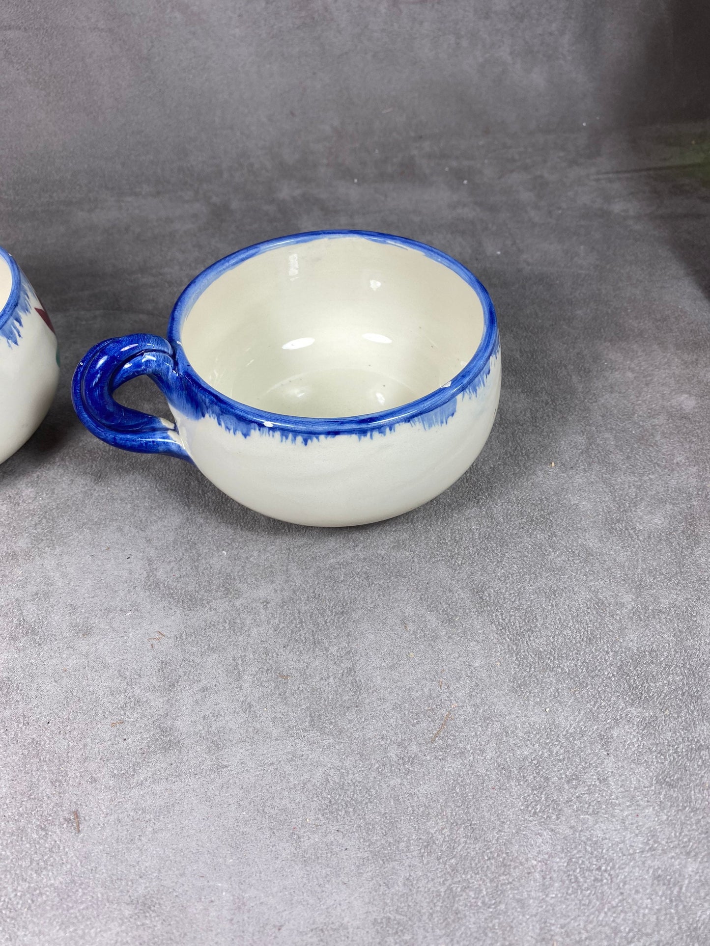 Set of 2 Vallauris earthenware cups with 2 first names Roger and Odette vintage Made in France