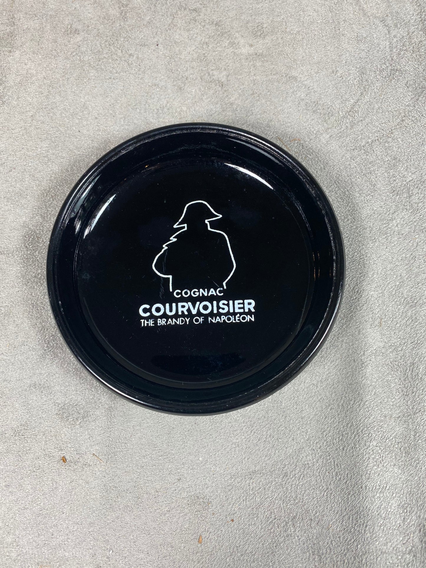 Courvoisier vintage black glass ashtray made in France