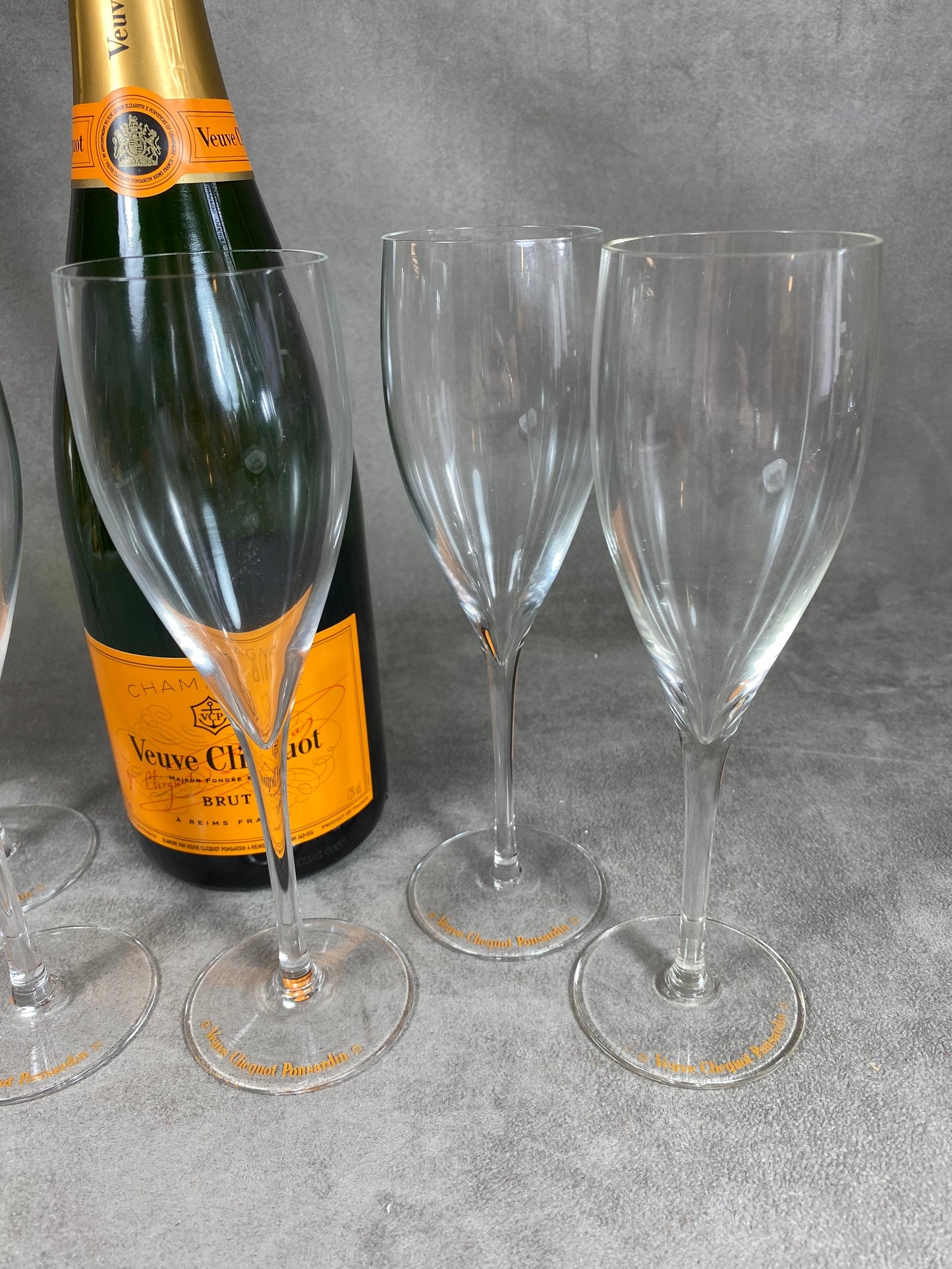 RARE 6 Flûtes Veuve Clicquot L'authentique en verre soufflée bouche vintage made in France