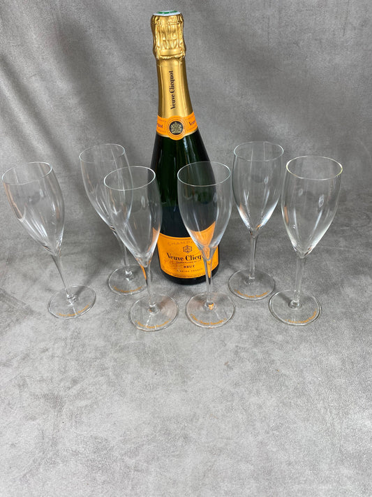 RARE 6 Veuve Clicquot Flutes The authentic vintage mouth-blown glass made in France