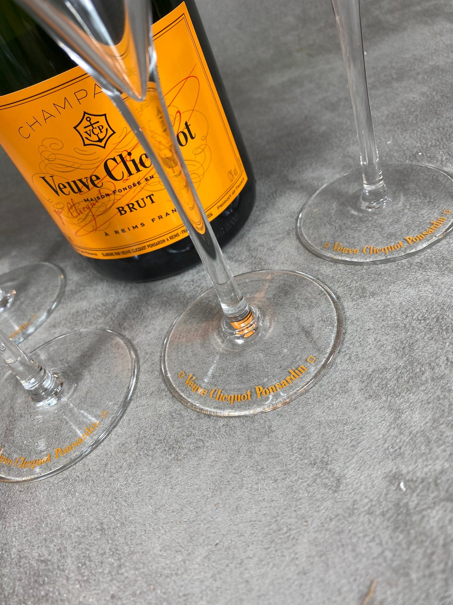 RARE 6 Flûtes Veuve Clicquot L'authentique en verre soufflée bouche vintage made in France