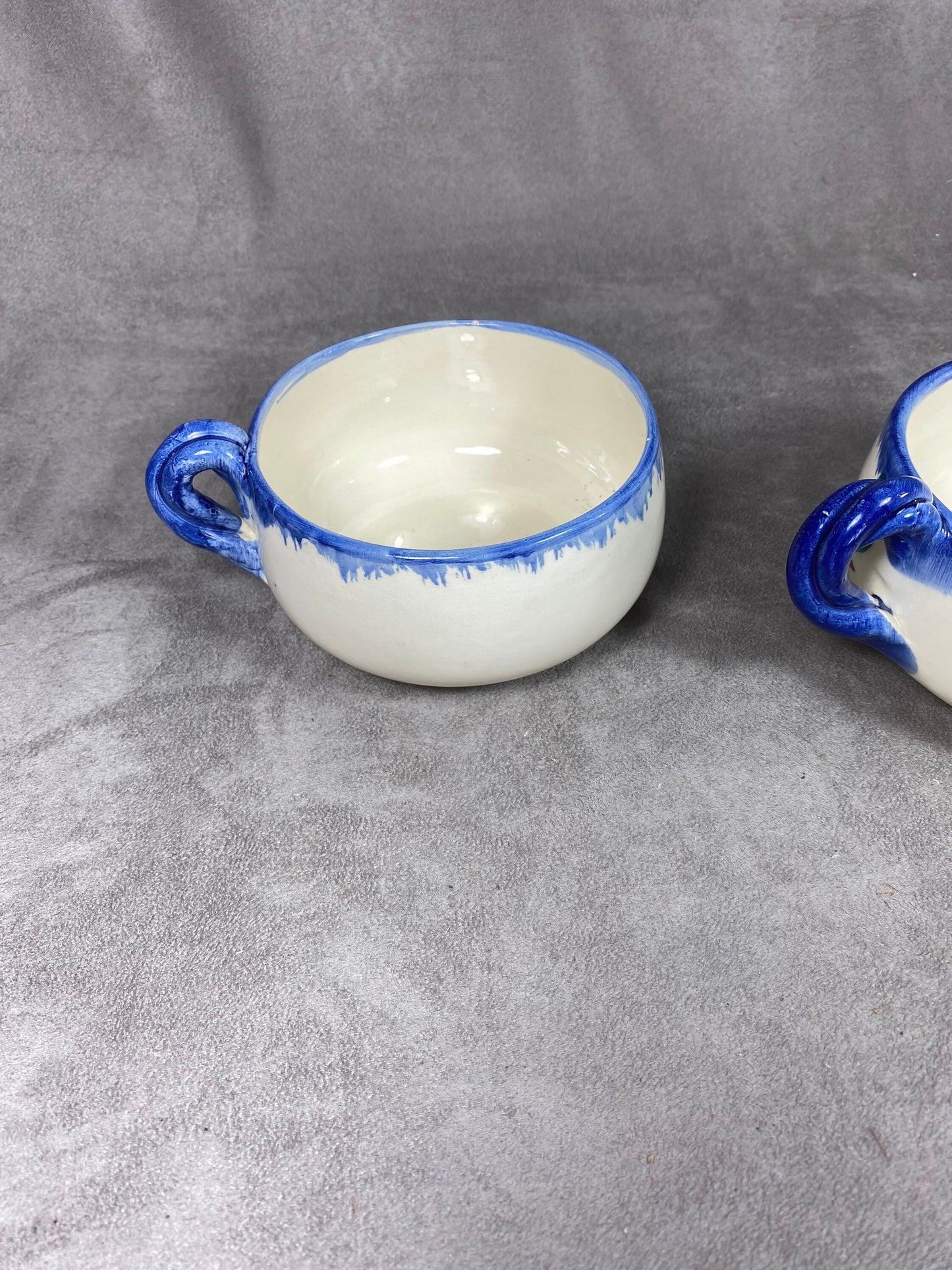 Set of 2 Vallauris earthenware cups with 2 first names Roger and Odette vintage Made in France