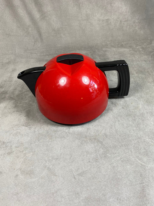 RARE Vintage red metal and ceramic designer teapot from the 1970s