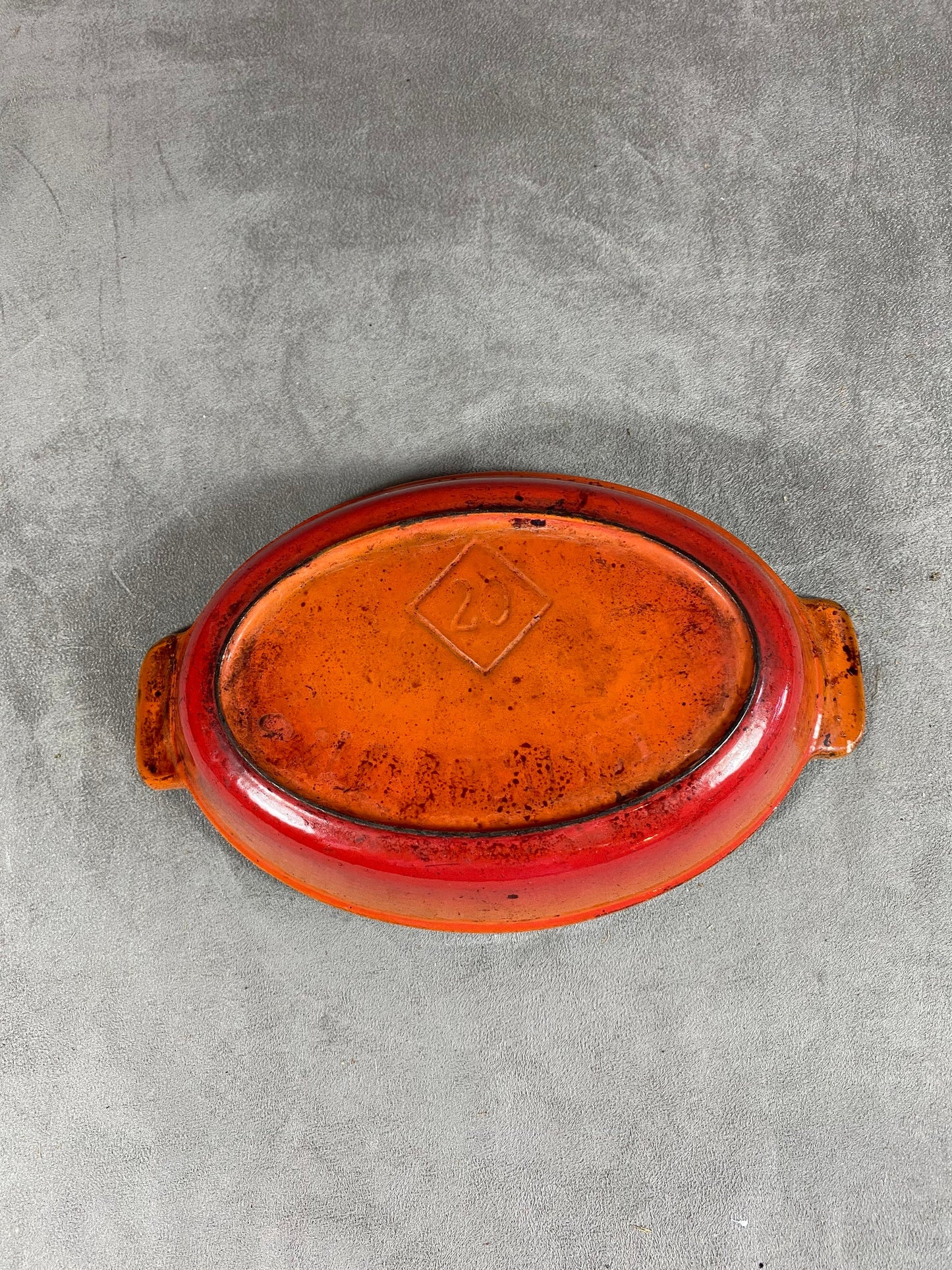 Plat en fonte orange Le Creuset vintage Made in France Années 1980