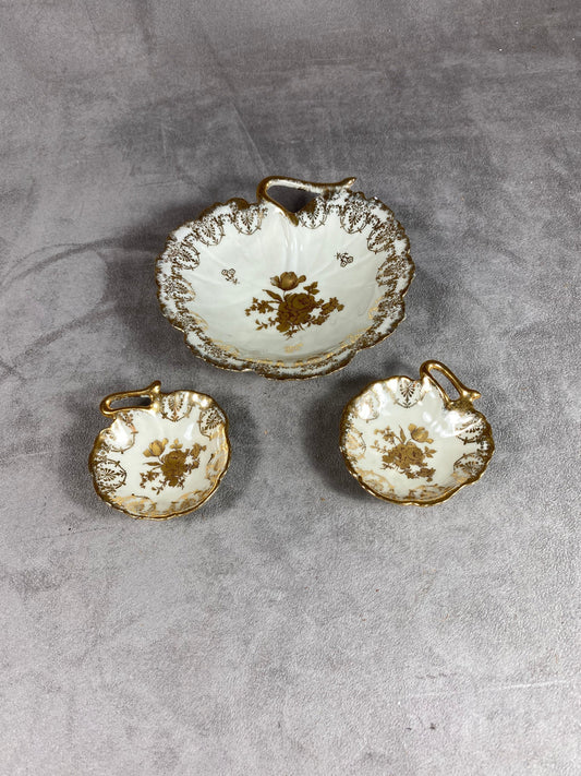 Service de vide poche à décor de fougères en porcelaine de Limoges vintage Made in France