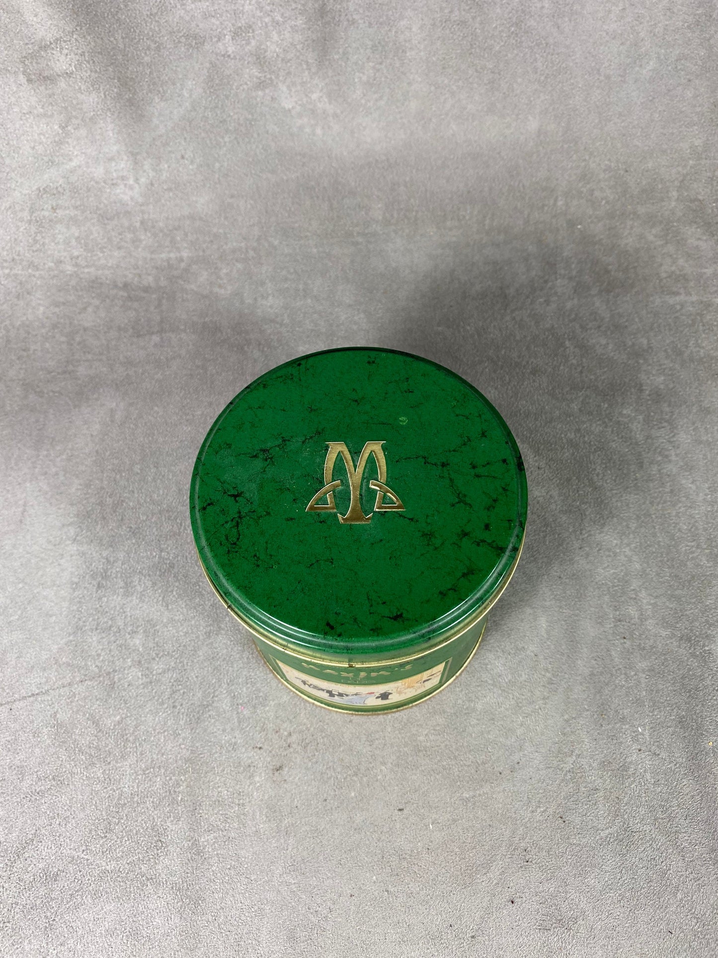 Empty green aluminum box for Maxim's de Paris scented candle 1970s