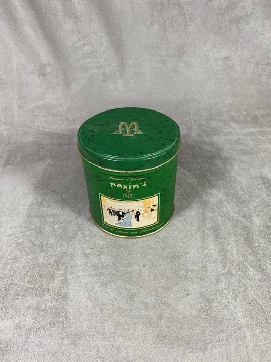 Empty green aluminum box for Maxim's de Paris scented candle 1970s
