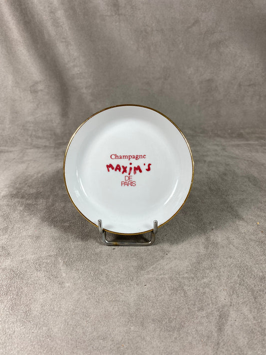 Cendrier Publicitaire Maxim's Paris en faience blanche Made in France Vintage 1970