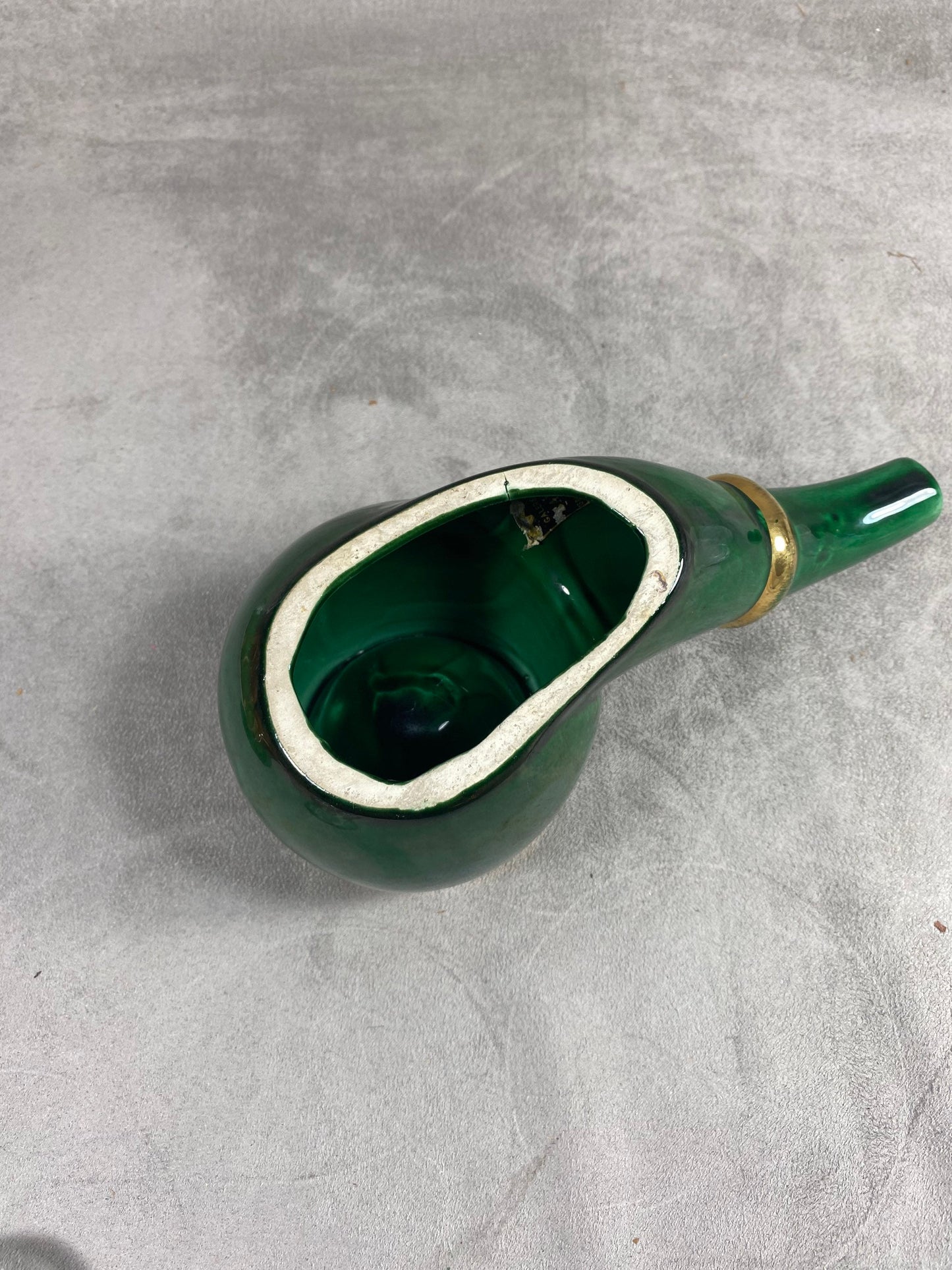 Vintage Green Ceramic Pipe Shaped Ashtray Made in France