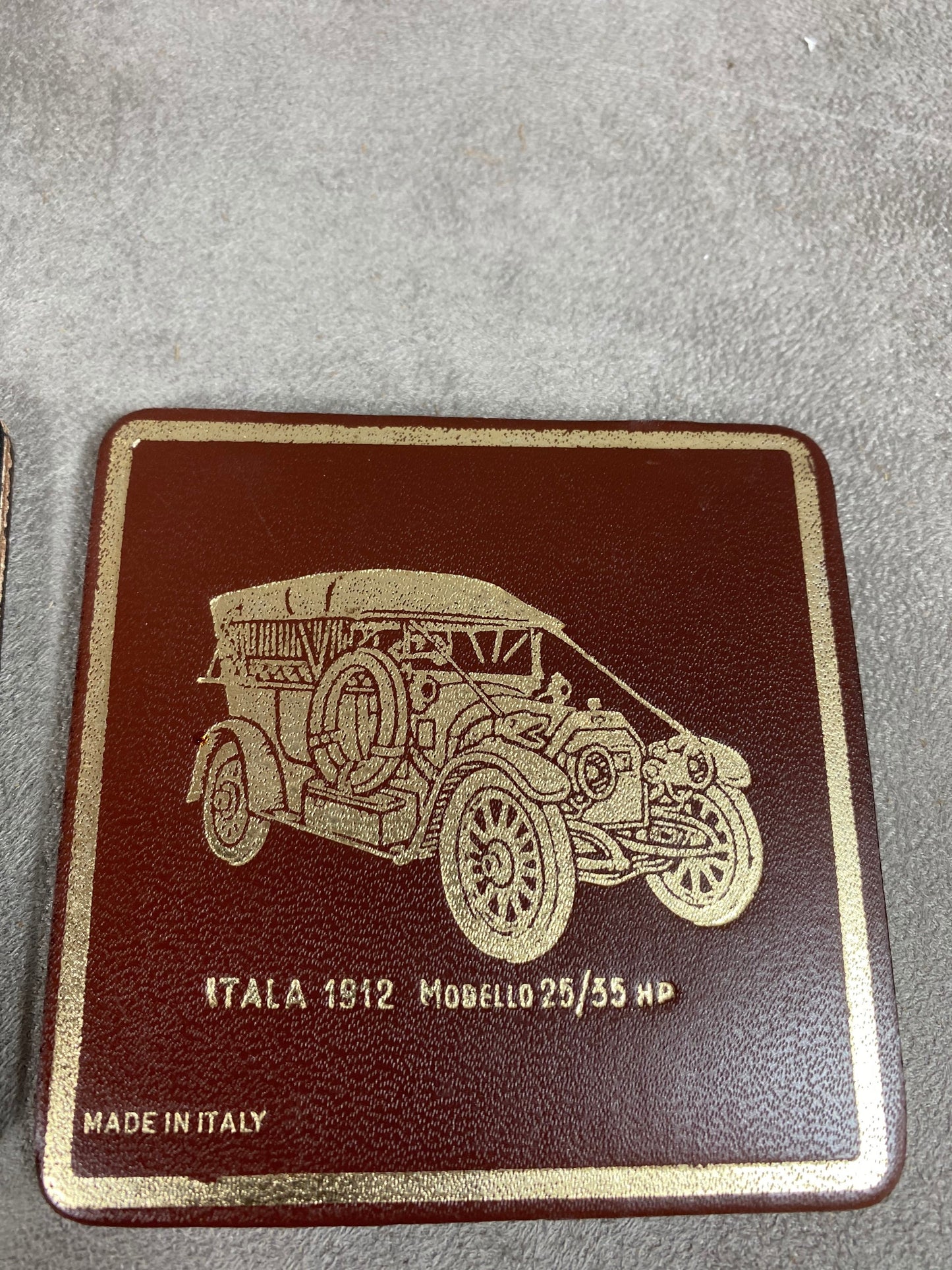 Set of 4 coasters with vintage car decoration Renault 1910 Italia 1912 Panhard Rambler in cork Made in Italy Circa 1960