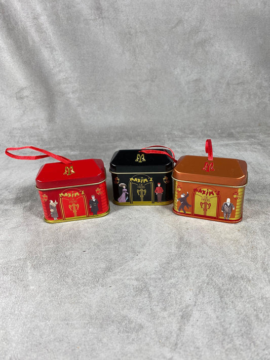 Lot of 3 empty red, black and brown aluminum boxes Maxim's de Paris 1970s