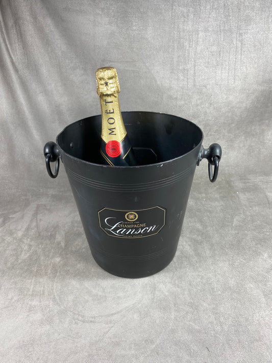 RARE Lanson large size champagne bucket for Magnum in black aluminum Vintage Lanson Champagne