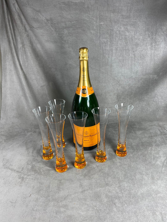 RARE 6 Trendy Veuve Clicquot Ponsardin vintage glass flute 1980