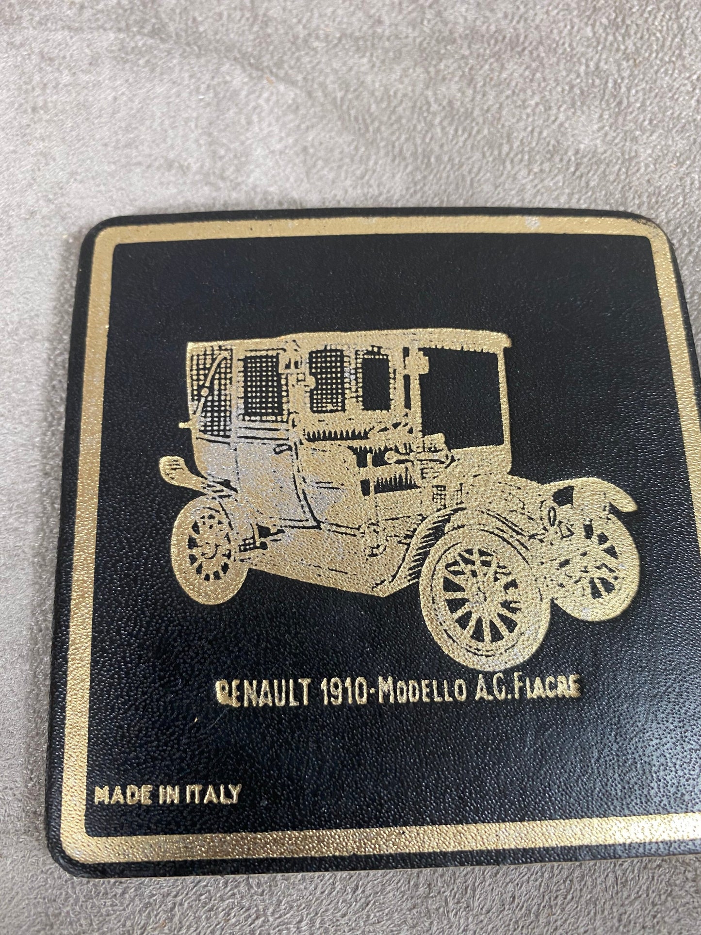 Set of 4 coasters with vintage car decoration Renault 1910 Italia 1912 Panhard Rambler in cork Made in Italy Circa 1960