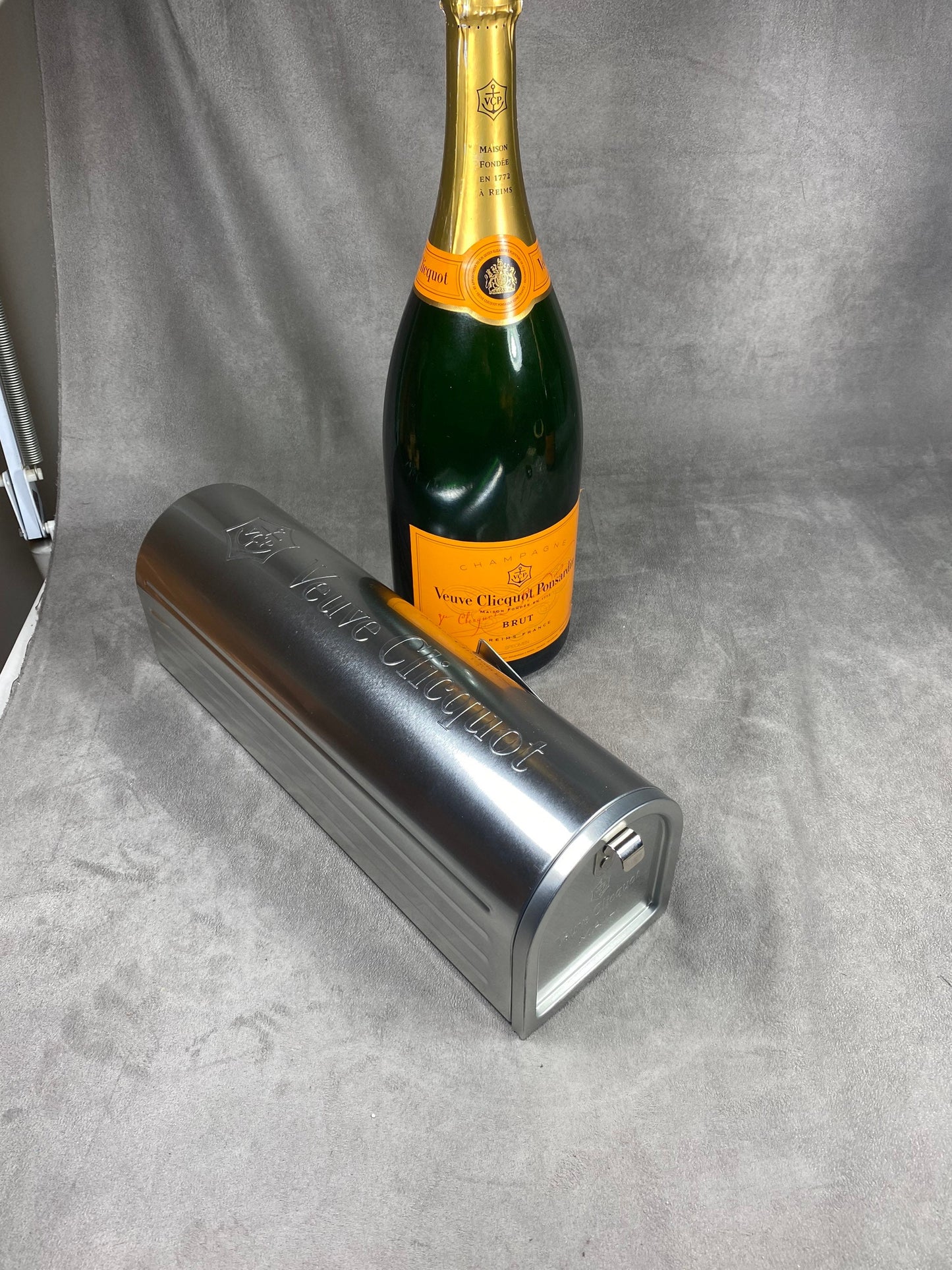 RARE Veuve Clicquot metal box in the shape of a US letter box for Veuve Clicquot champagne bottle Made in France