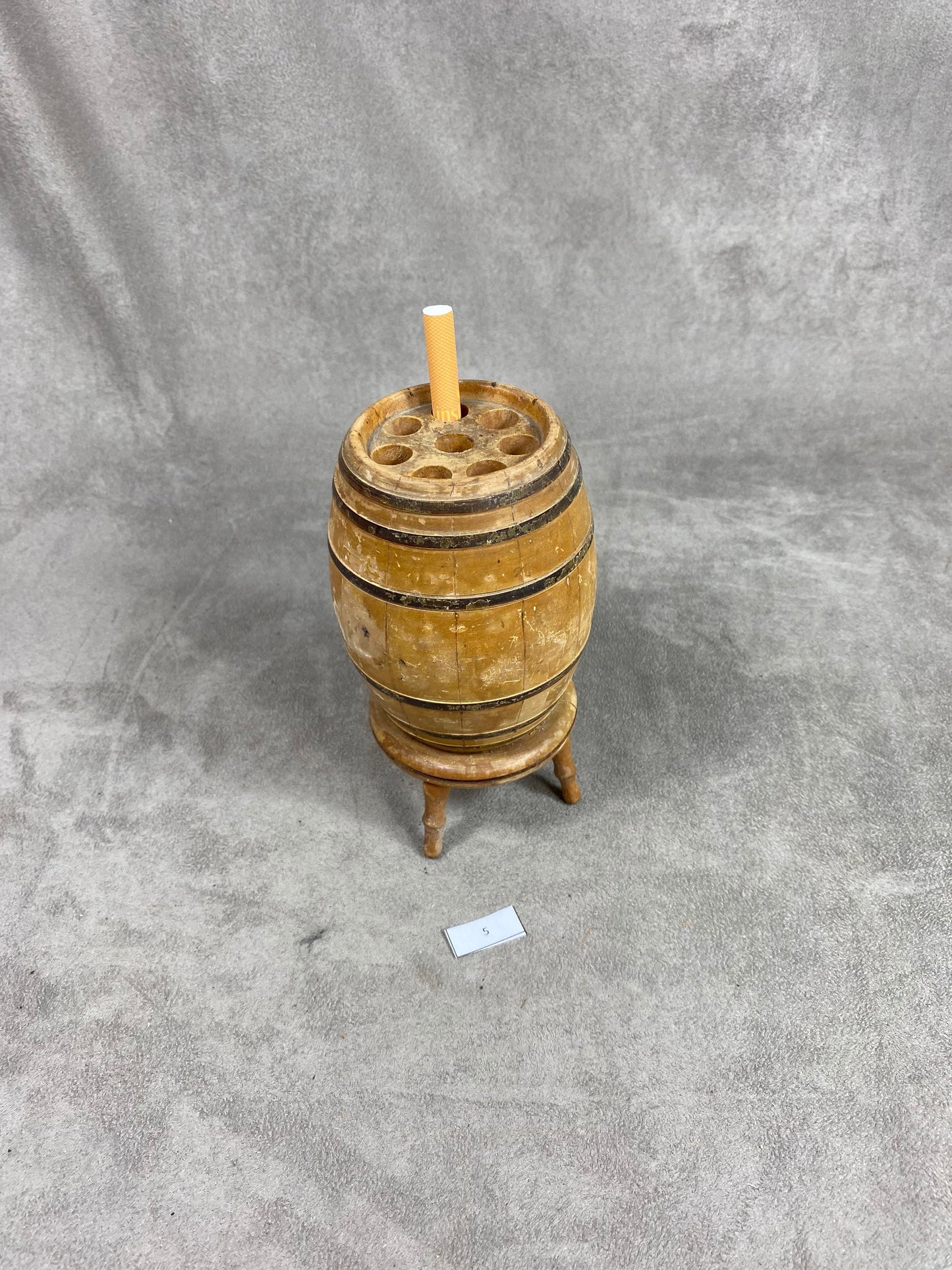 Vintage barrel-shaped wooden cigarette box dispenser Made in France