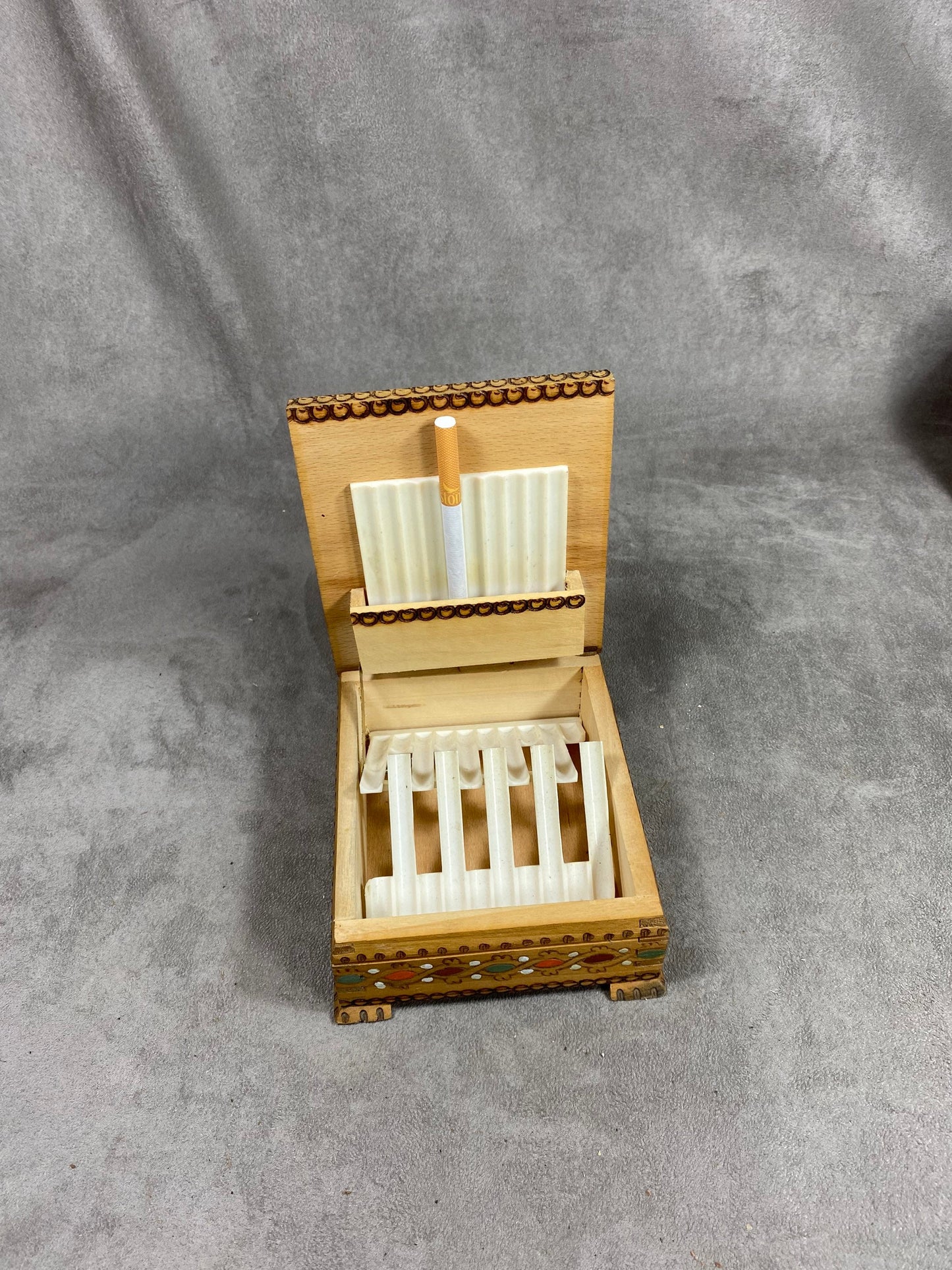 Vintage wooden and plastic cigarette box dispenser Made in France