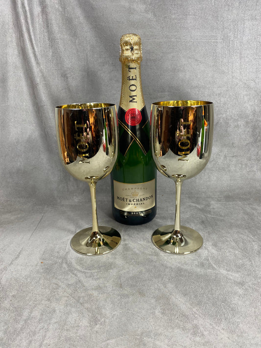 RARE Set of 2 XXL Flutes in golden plexiglass Moët &amp; Chandon