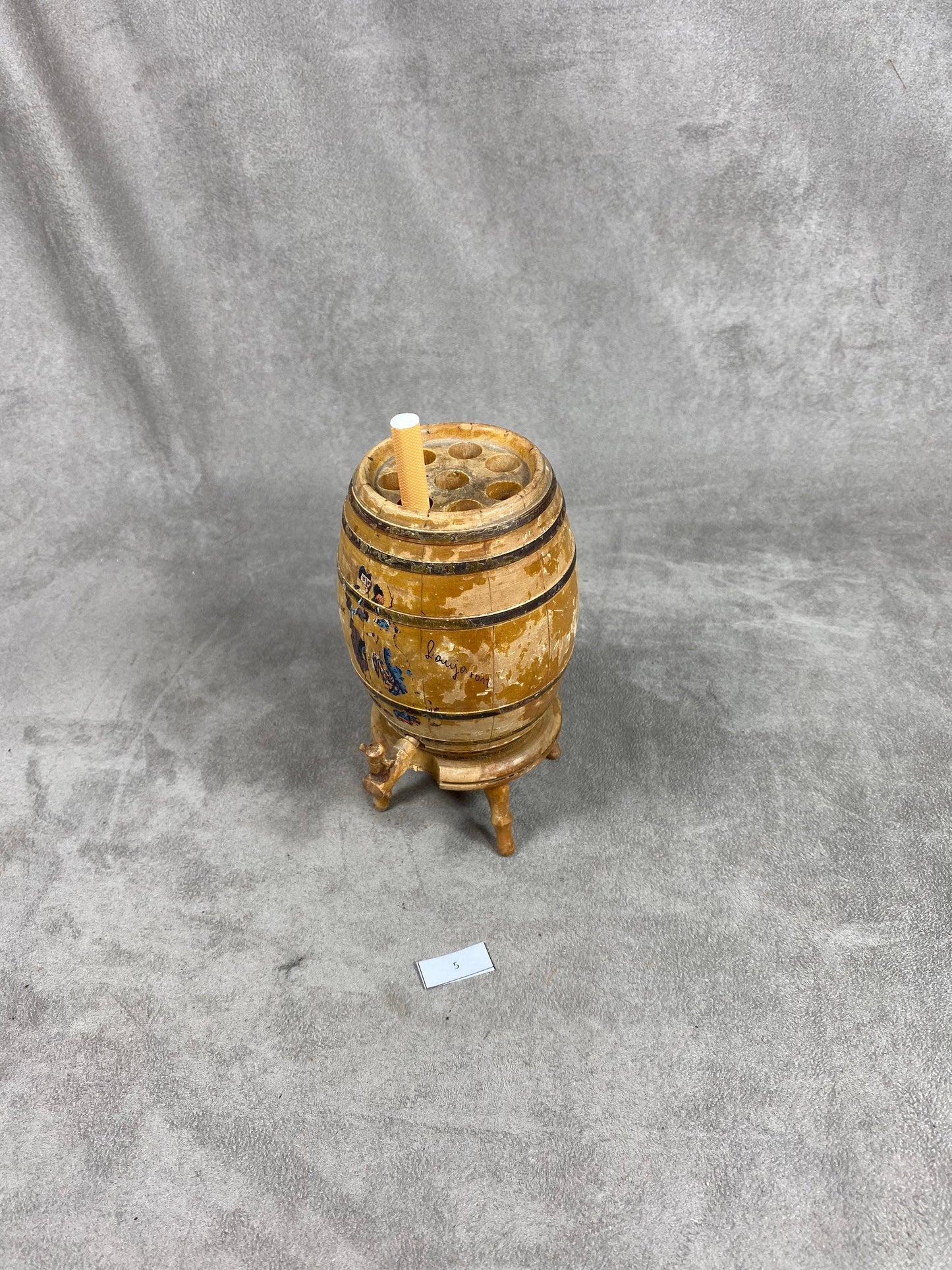 Vintage barrel-shaped wooden cigarette box dispenser Made in France