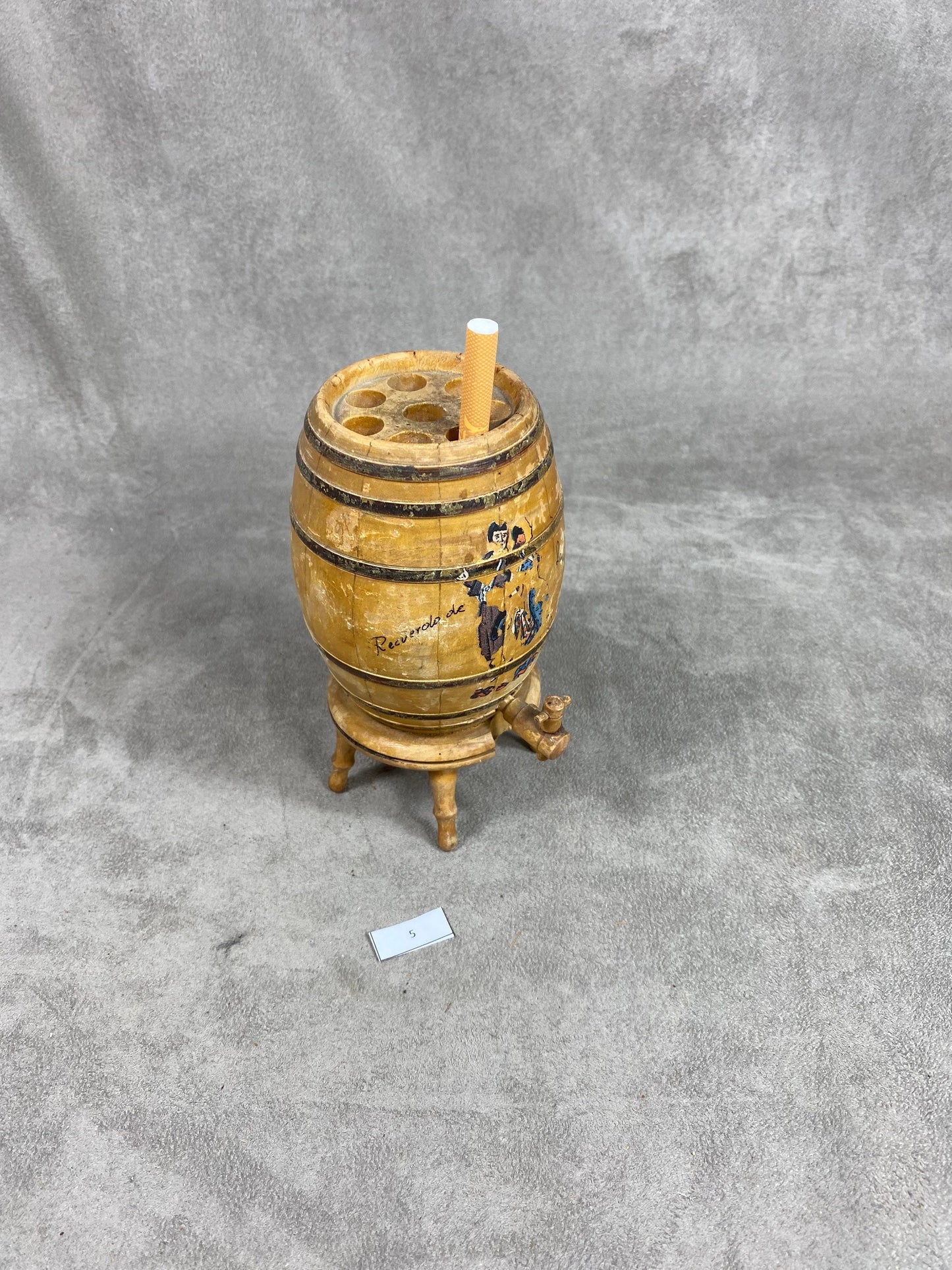 Vintage barrel-shaped wooden cigarette box dispenser Made in France