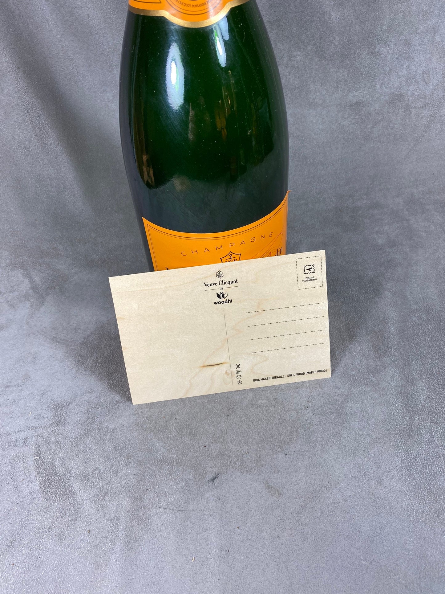 RARE Veuve Clicquot Set of 3 wooden postcards with Veuve Clicquot champagne decoration