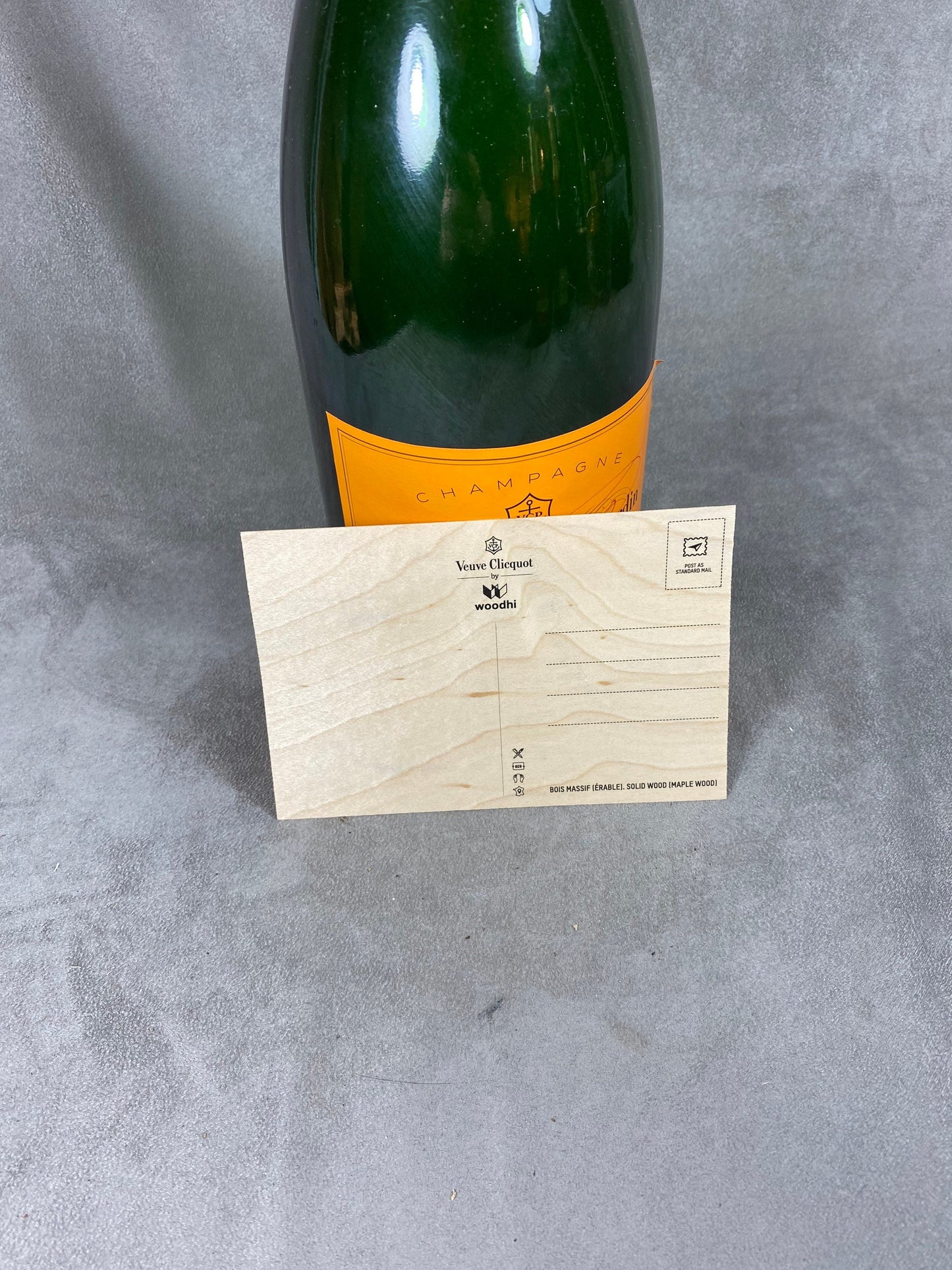 RARE Veuve Clicquot Set of 3 wooden postcards with Veuve Clicquot champagne decoration