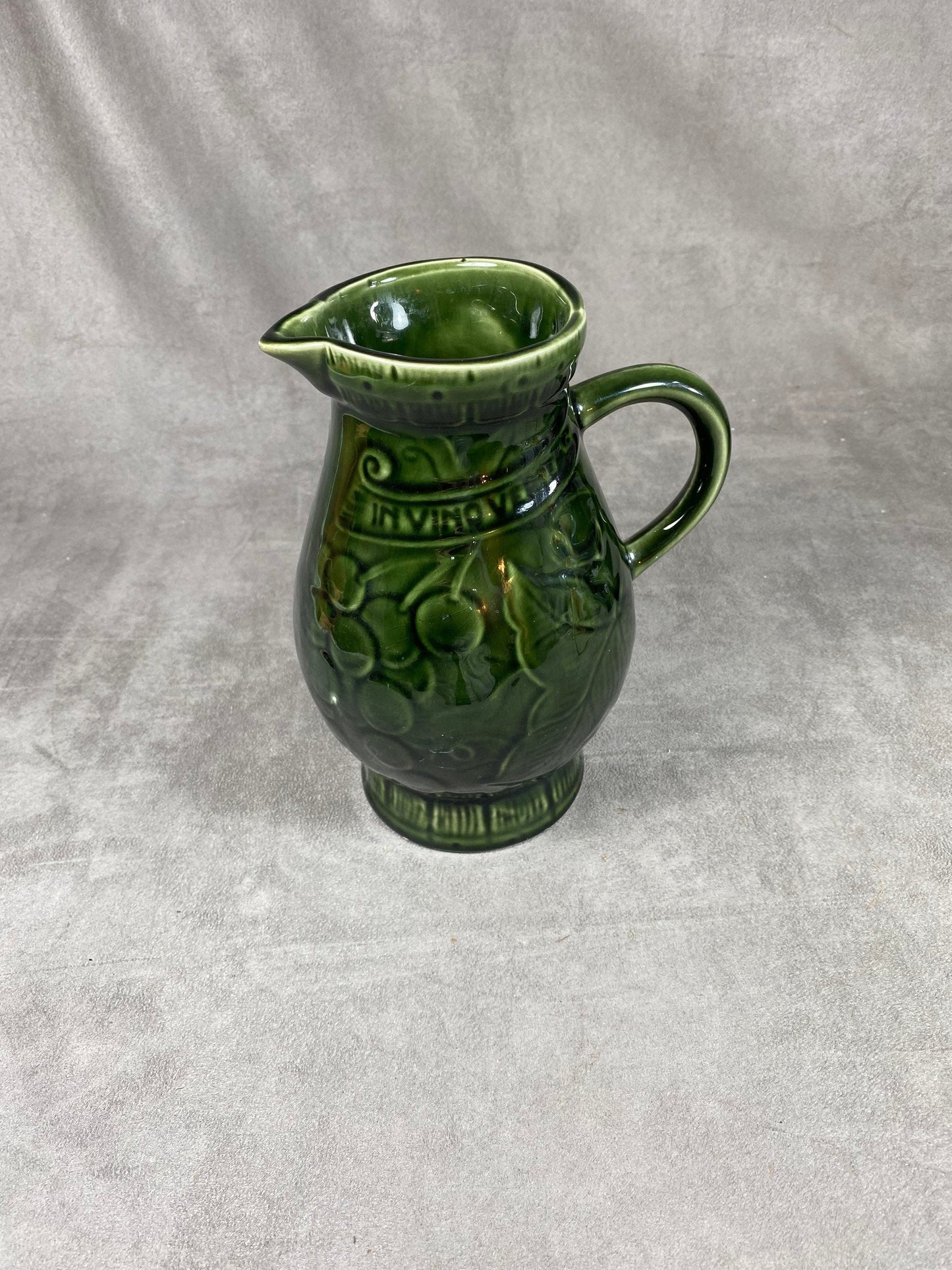 Vintage Sarreguemines earthenware green pitcher Made in France 1920s