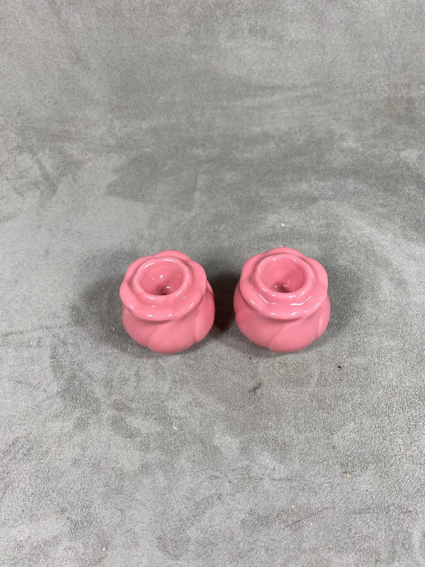 Set of 2 Porcelain Candlesticks, Pink, Made in France, Vintage 1980