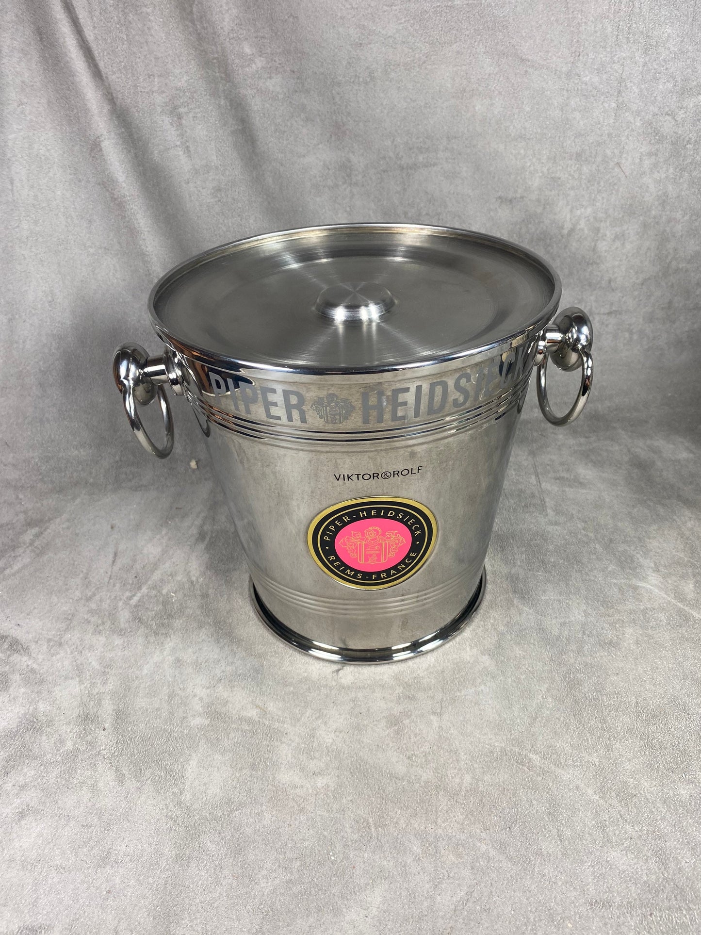 VERY RARE Beautiful vintage Piper-Heidsieck champagne bucket by Viktor&amp;Rolf in steel 1980s