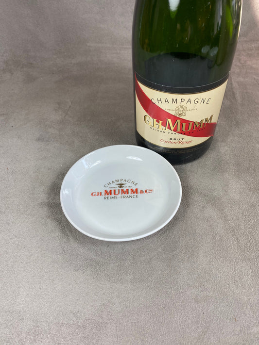 Cendrier Champagne MUMM rond en porcelaine vintage Made in France