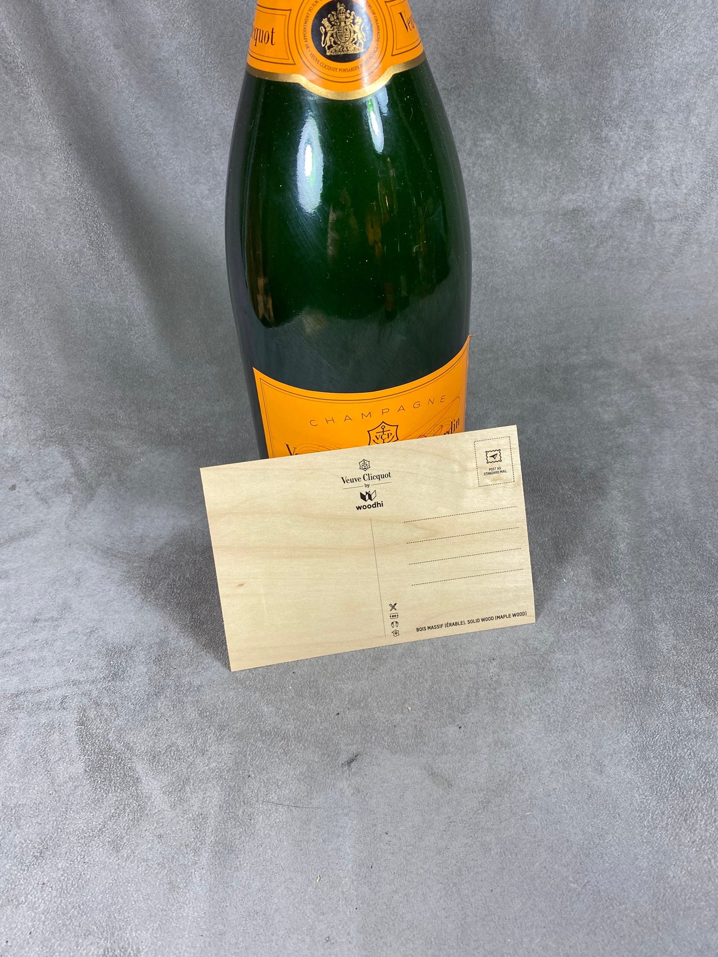 RARE Veuve Clicquot Set of 3 wooden postcards with Veuve Clicquot champagne decoration