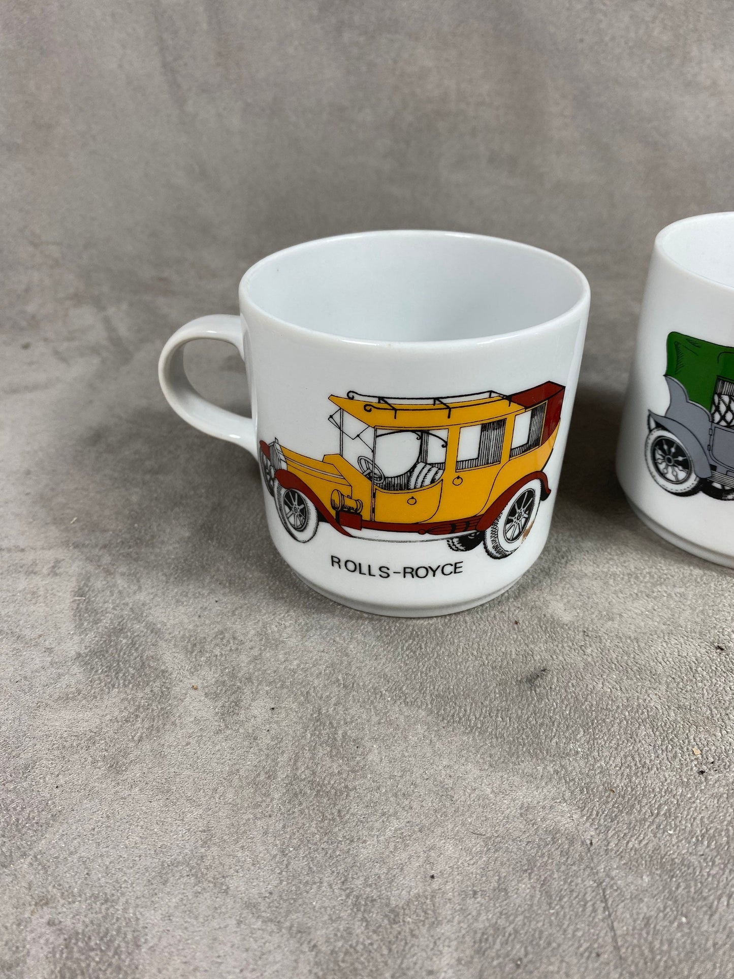 Porcelain Mug Set by Alfoldi, Rolls-Royce Car, Austin, Made in Hungary, Vintage 1980