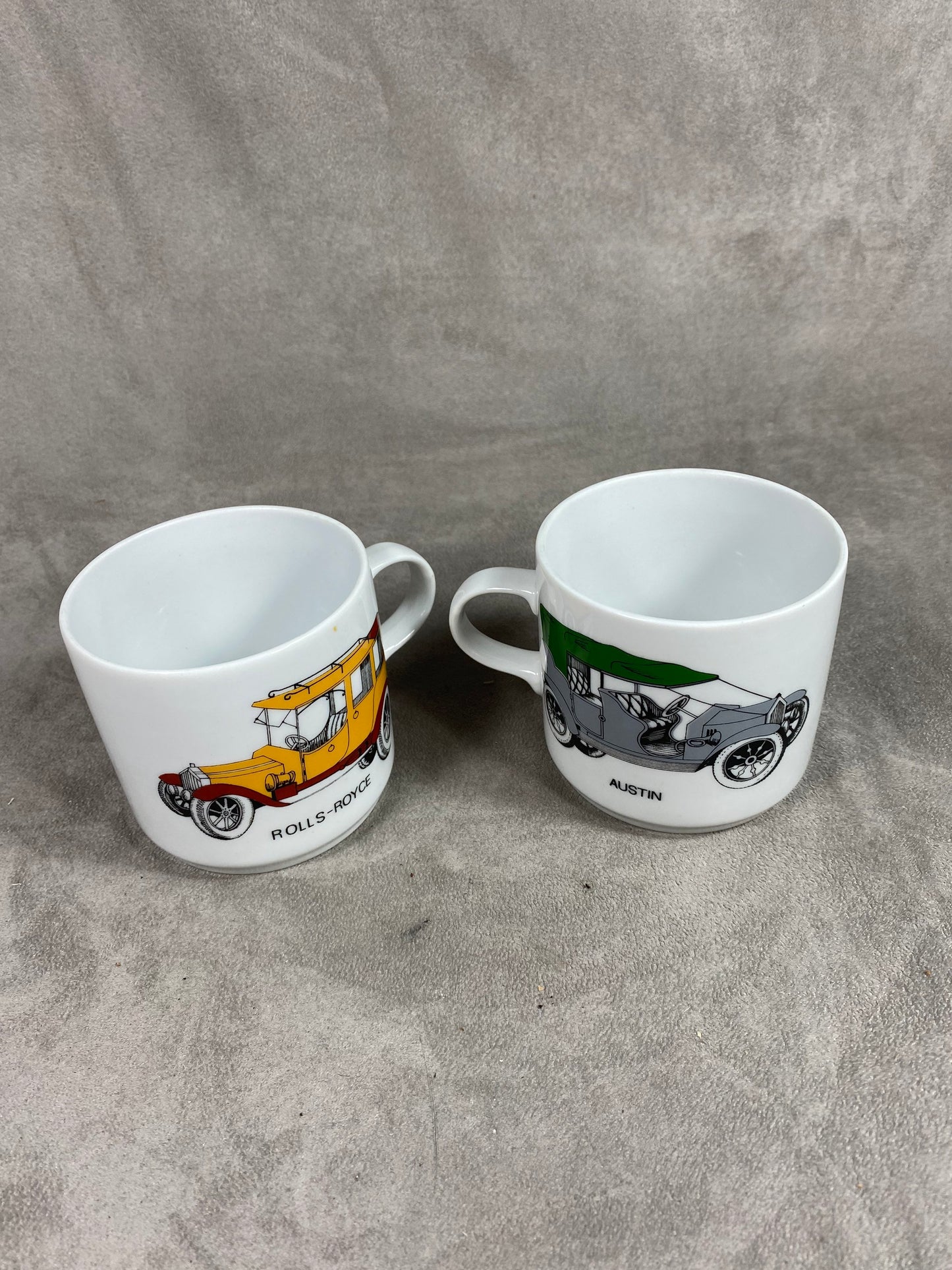 Porcelain Mug Set by Alfoldi, Rolls-Royce Car, Austin, Made in Hungary, Vintage 1980