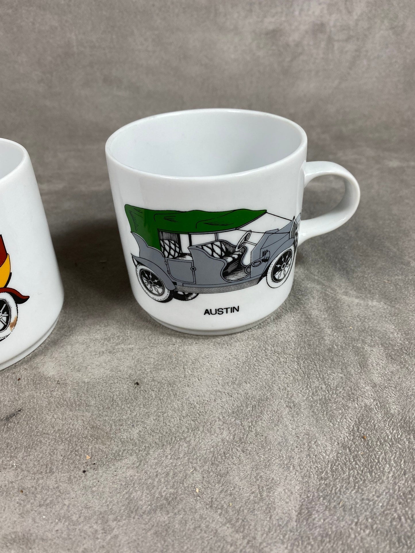 Porcelain Mug Set by Alfoldi, Rolls-Royce Car, Austin, Made in Hungary, Vintage 1980
