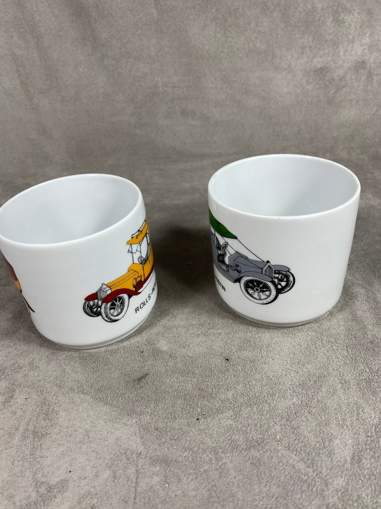 Porcelain Mug Set by Alfoldi, Rolls-Royce Car, Austin, Made in Hungary, Vintage 1980