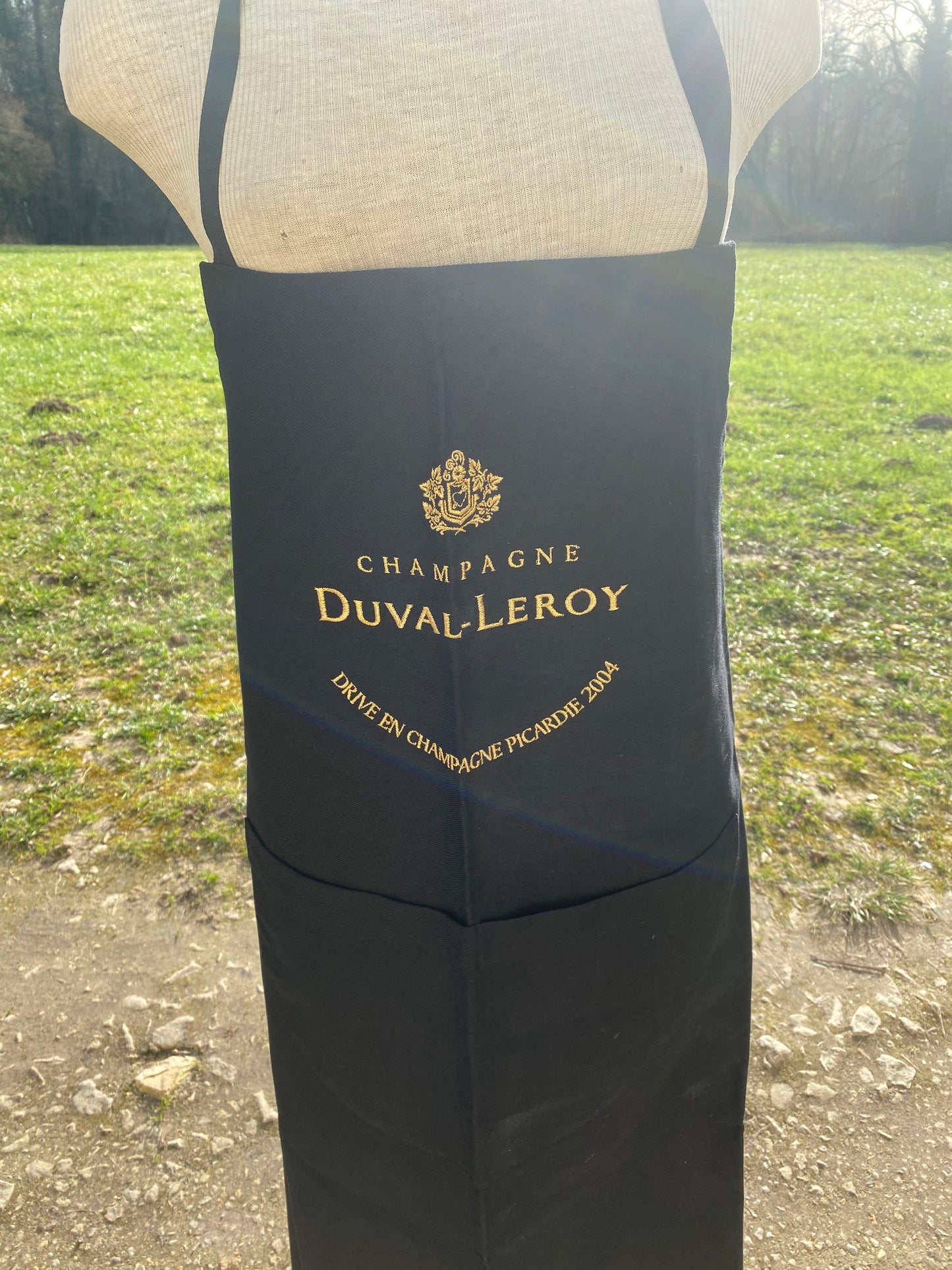 Tablier sommelier noir champagne Duval-Leroy en coton vintage Made in france