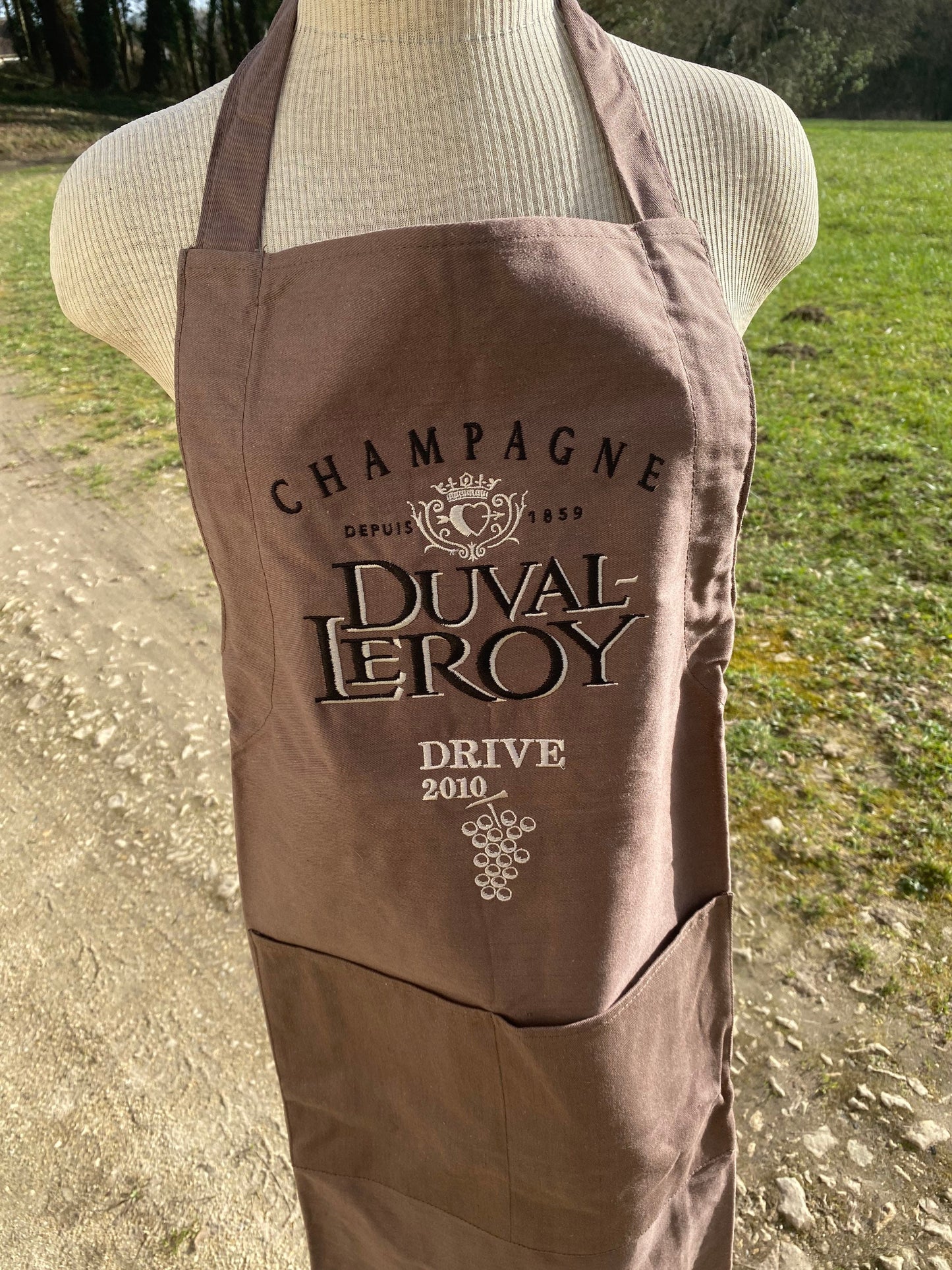 Tablier sommelier marron champagne Duval-Leroy en coton vintage Made in france