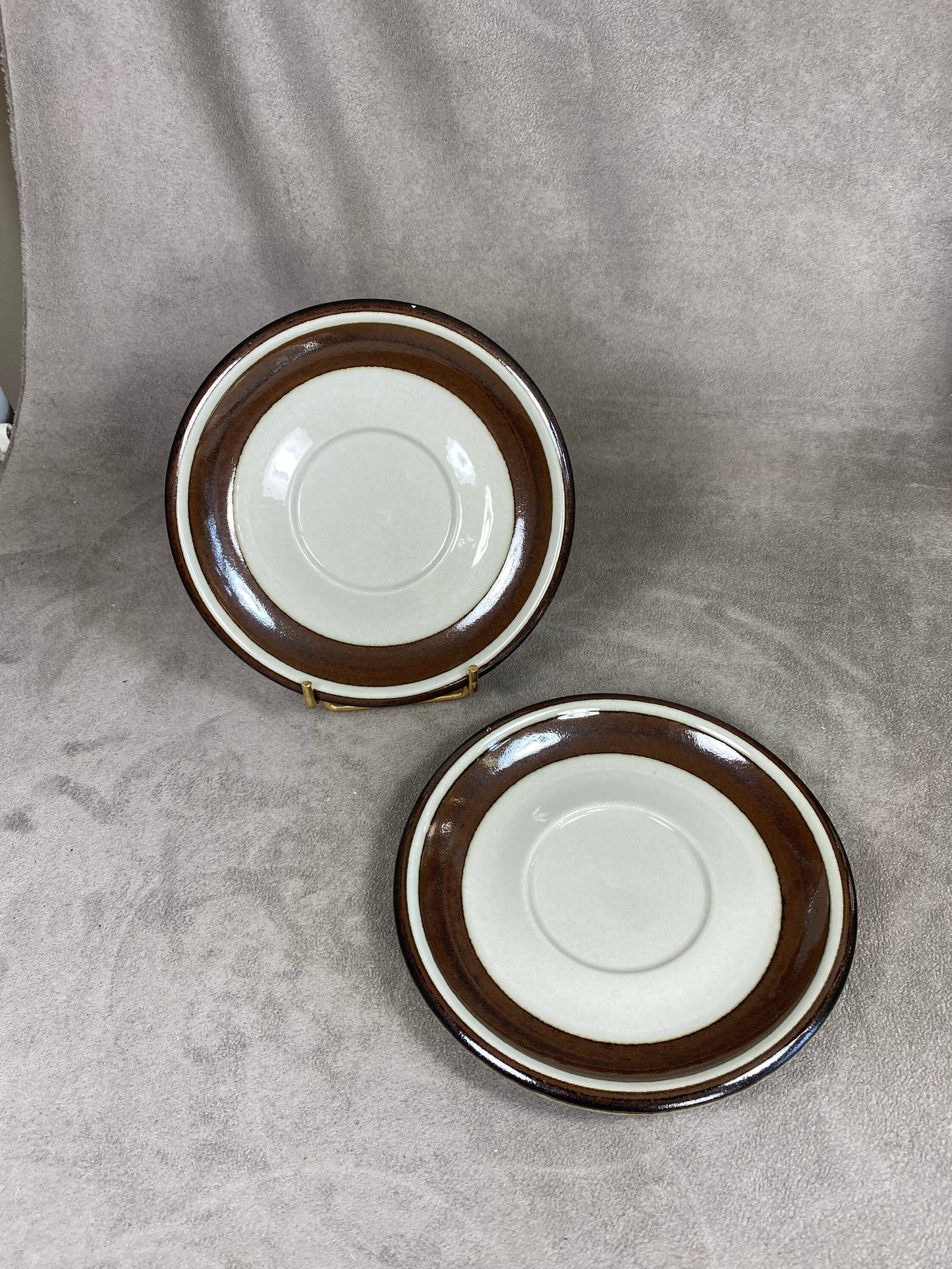 2 Arabia Finland Karelia saucer white and brown ceramic vintage